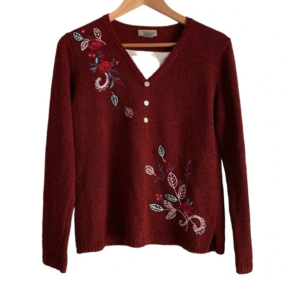 Teddi Tops - Teddi Vintage Embroidered Top size Small Women Red Ramie Cottagecore Grannycore